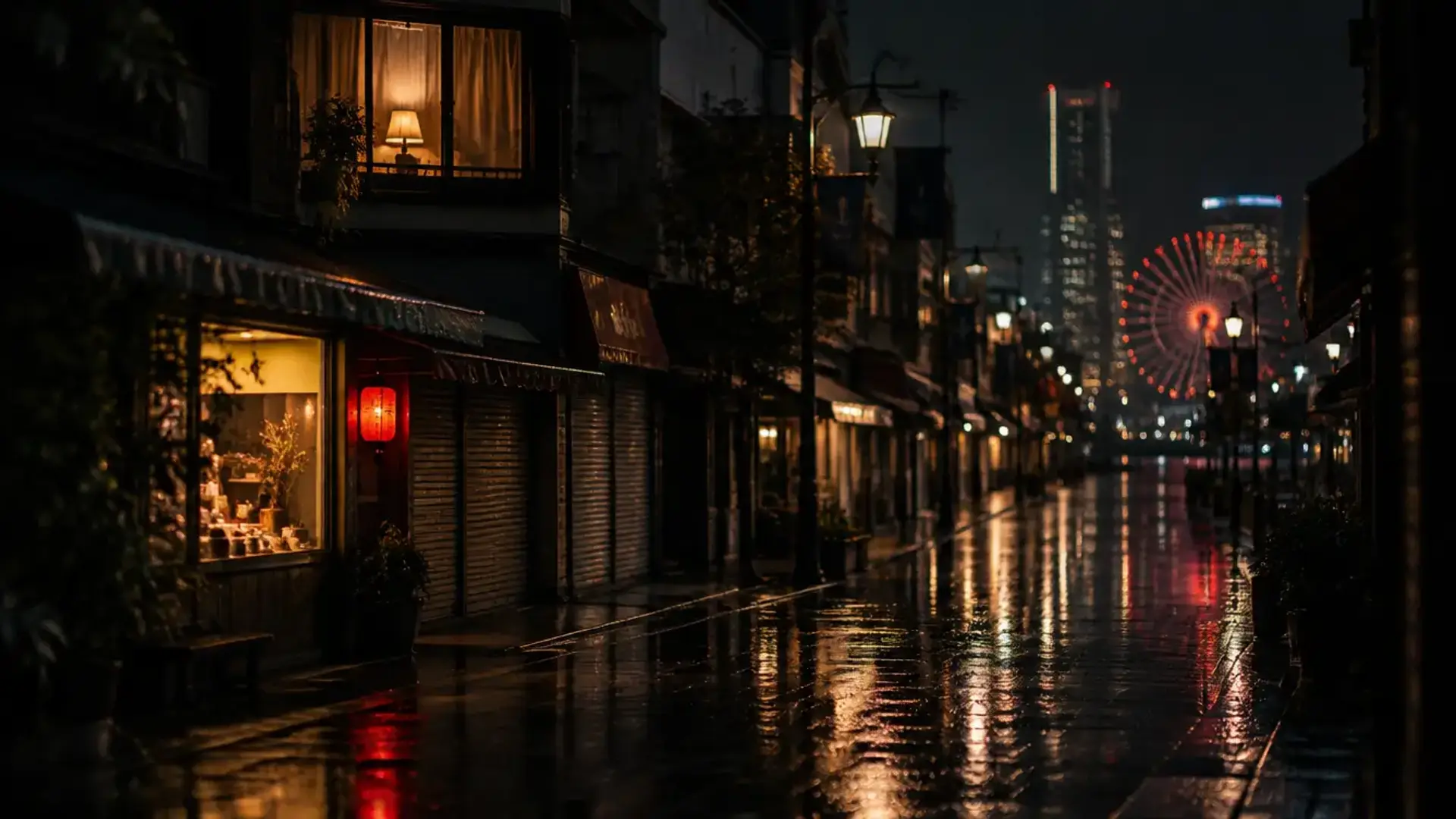 Motomachi street at night in the rain