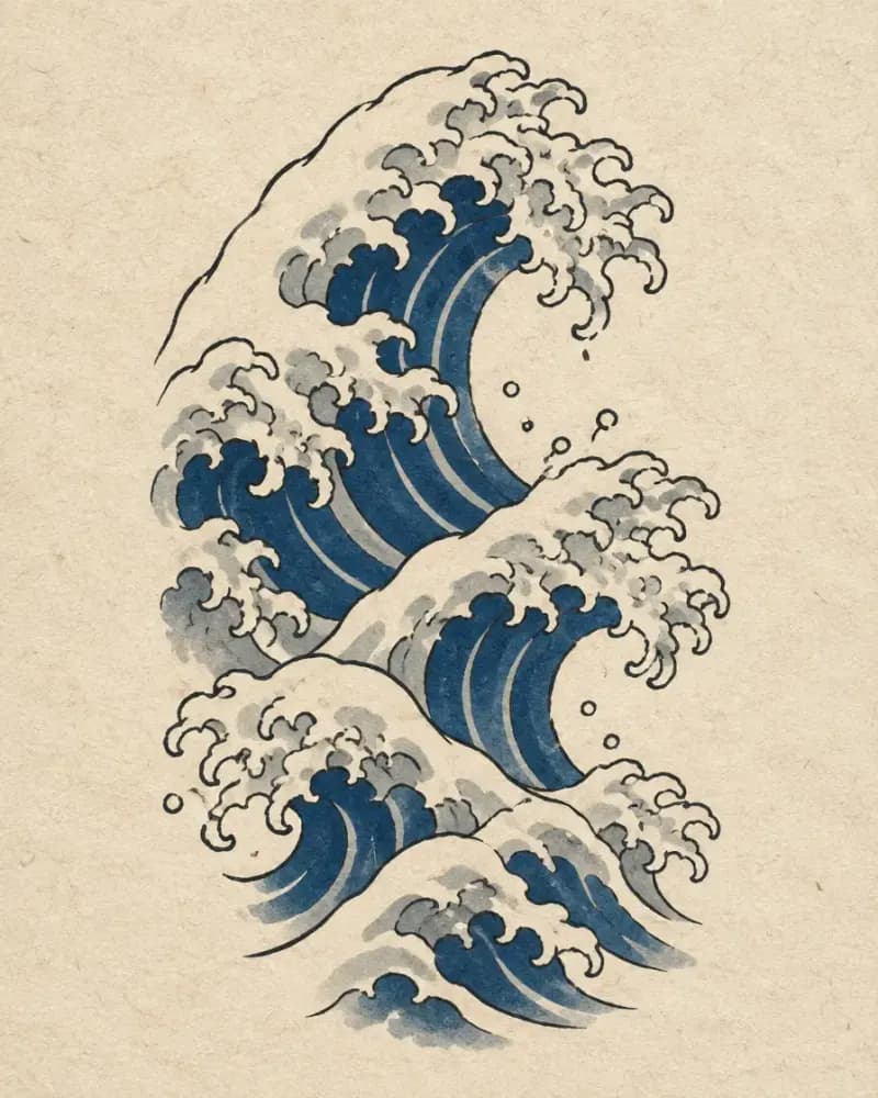 Waves (波) tattoo design