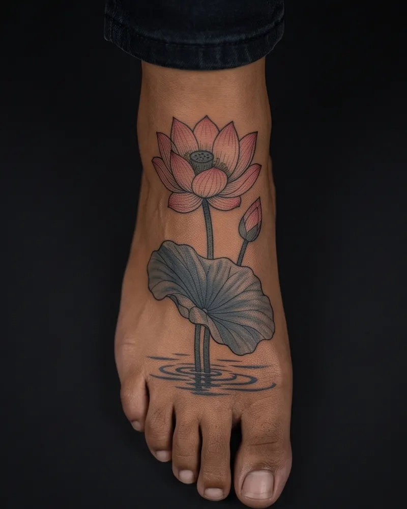 Lotus tattoo, healed, on the top of the foot